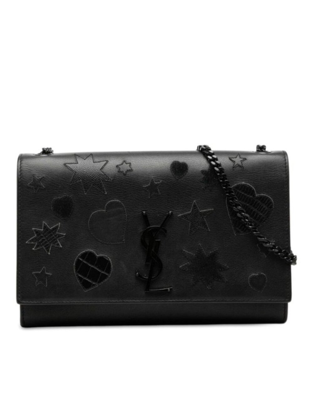 Saint Laurent YSL Logo Star Heart Crossbody Chain Shoulder Bag Black Leather